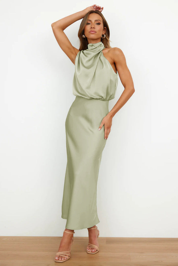 Sara™ | Satin Dress with Halter Neckline