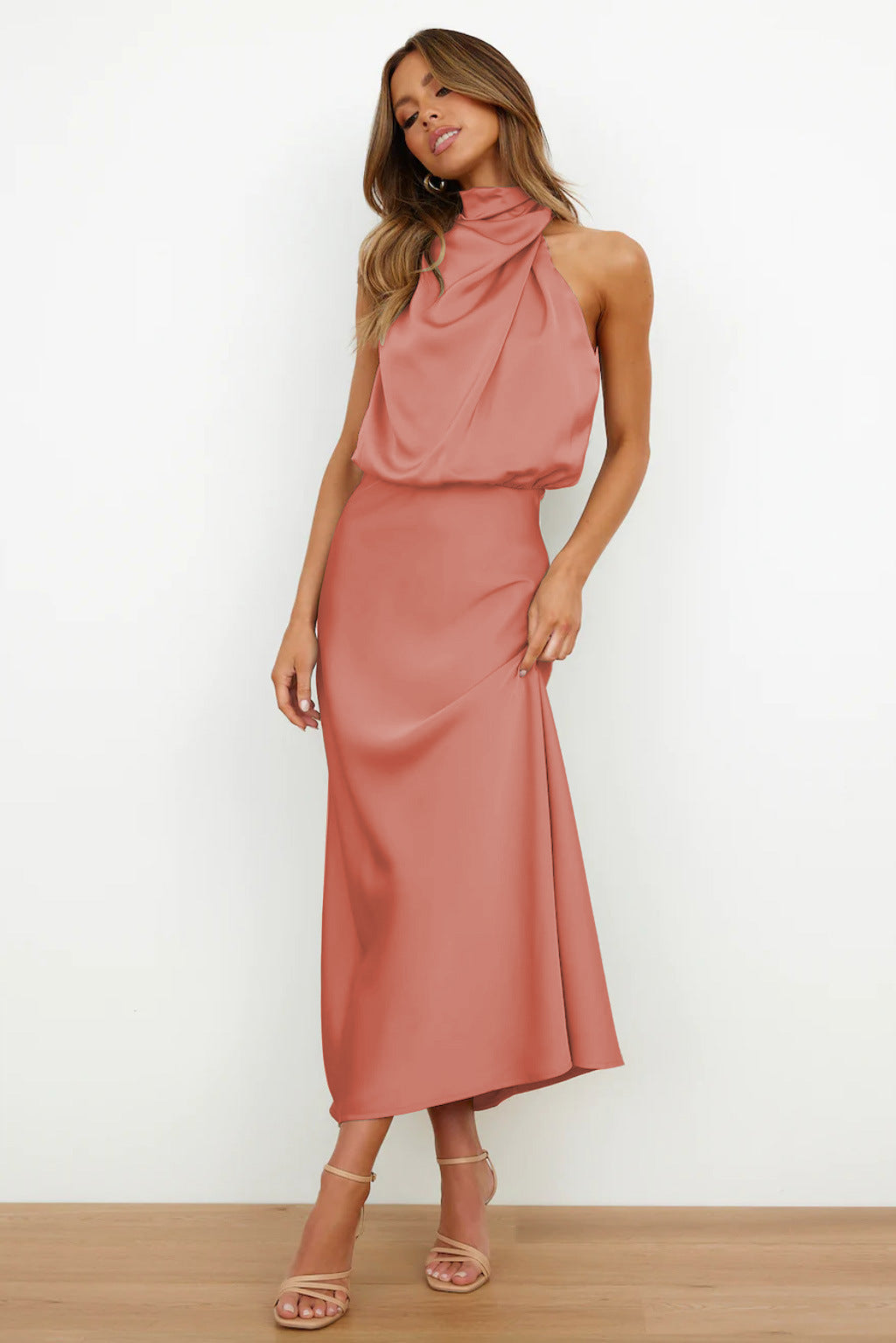 Sara™ | Satin Dress with Halter Neckline