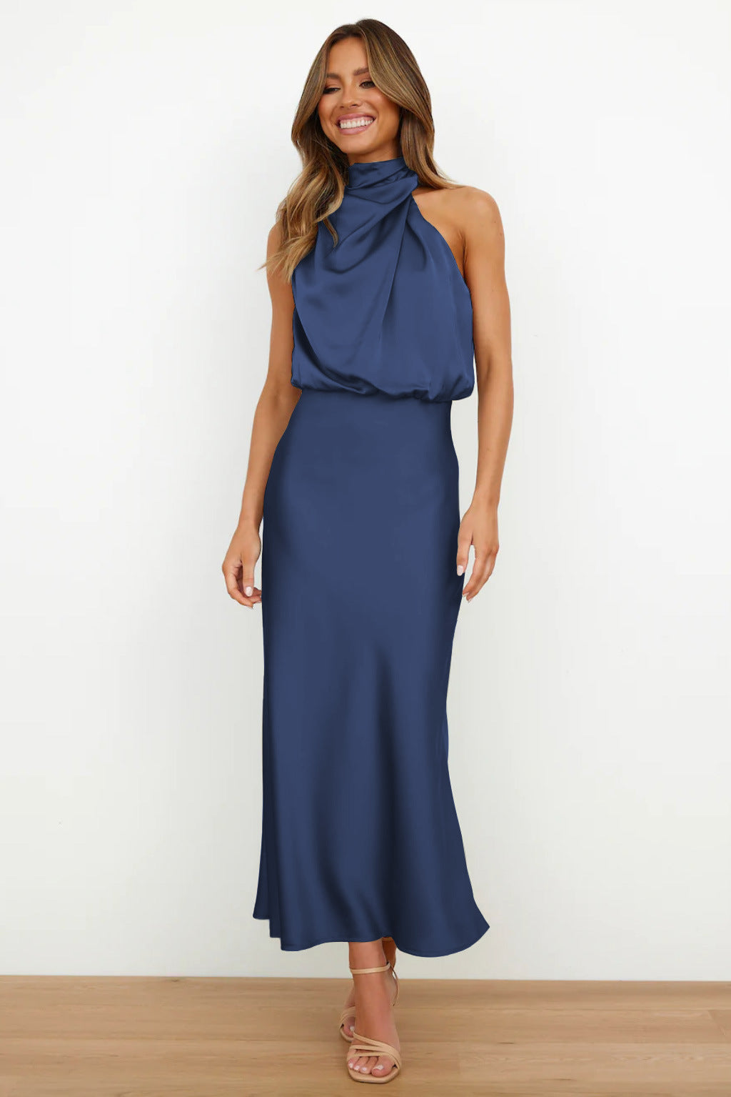 Sara™ | Satin Dress with Halter Neckline