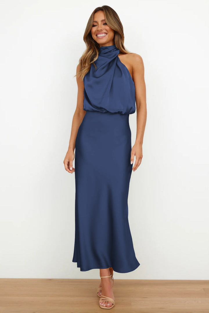 Sara™ | Satin Dress with Halter Neckline