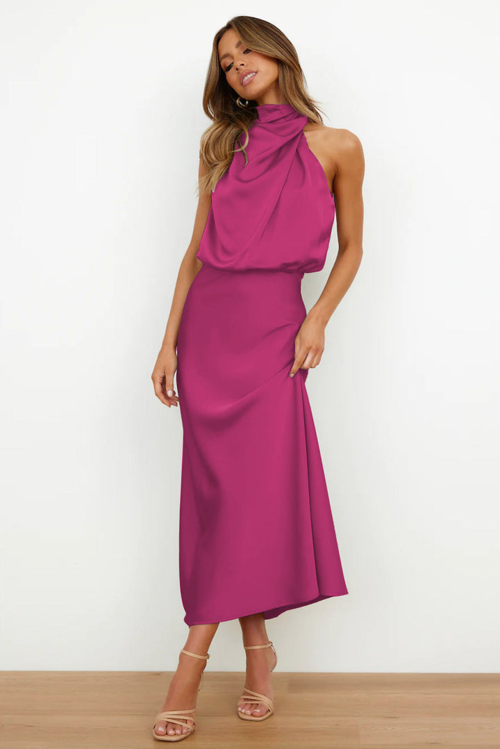 Sara™ | Satin Dress with Halter Neckline