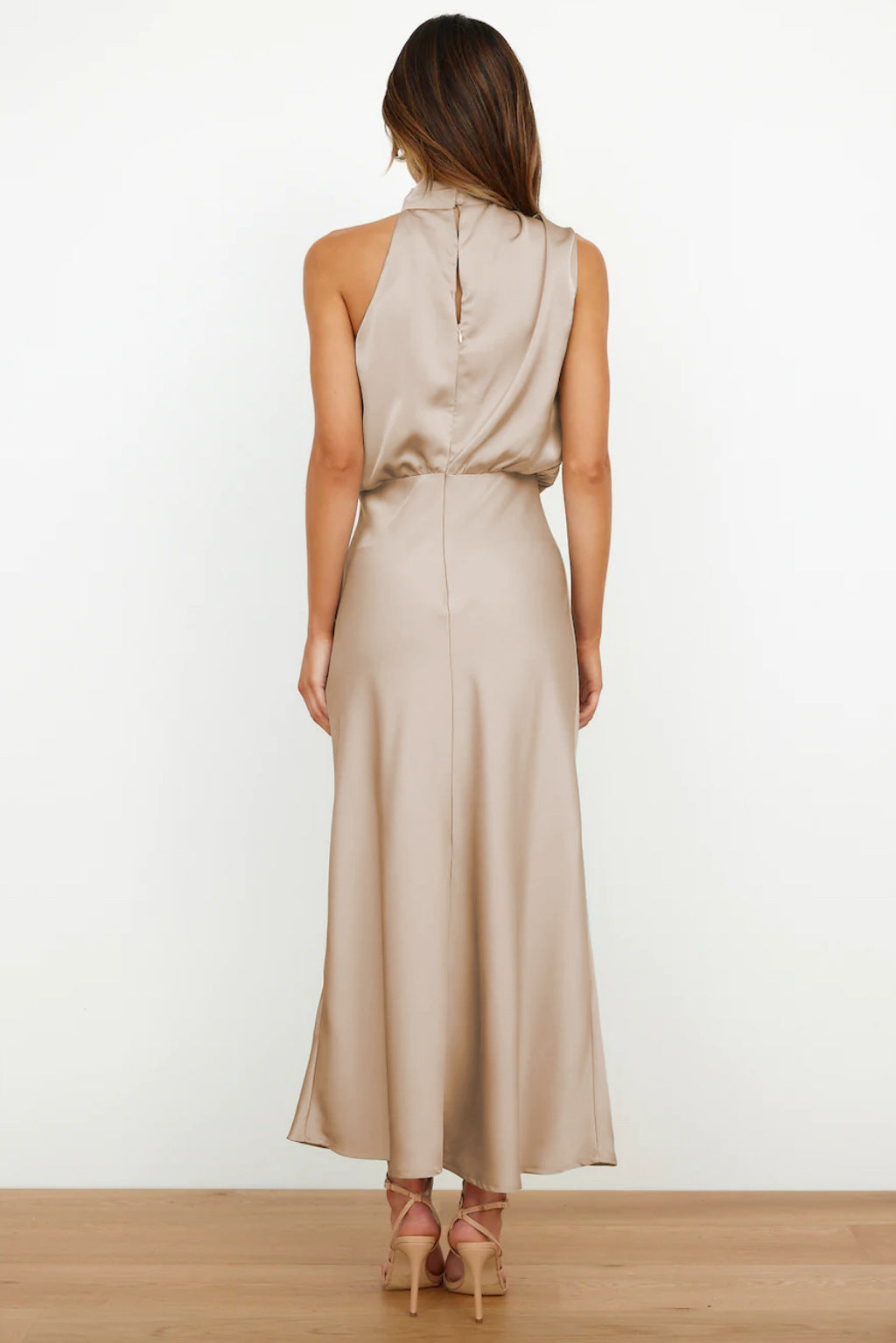 Sara™ | Satin Dress with Halter Neckline