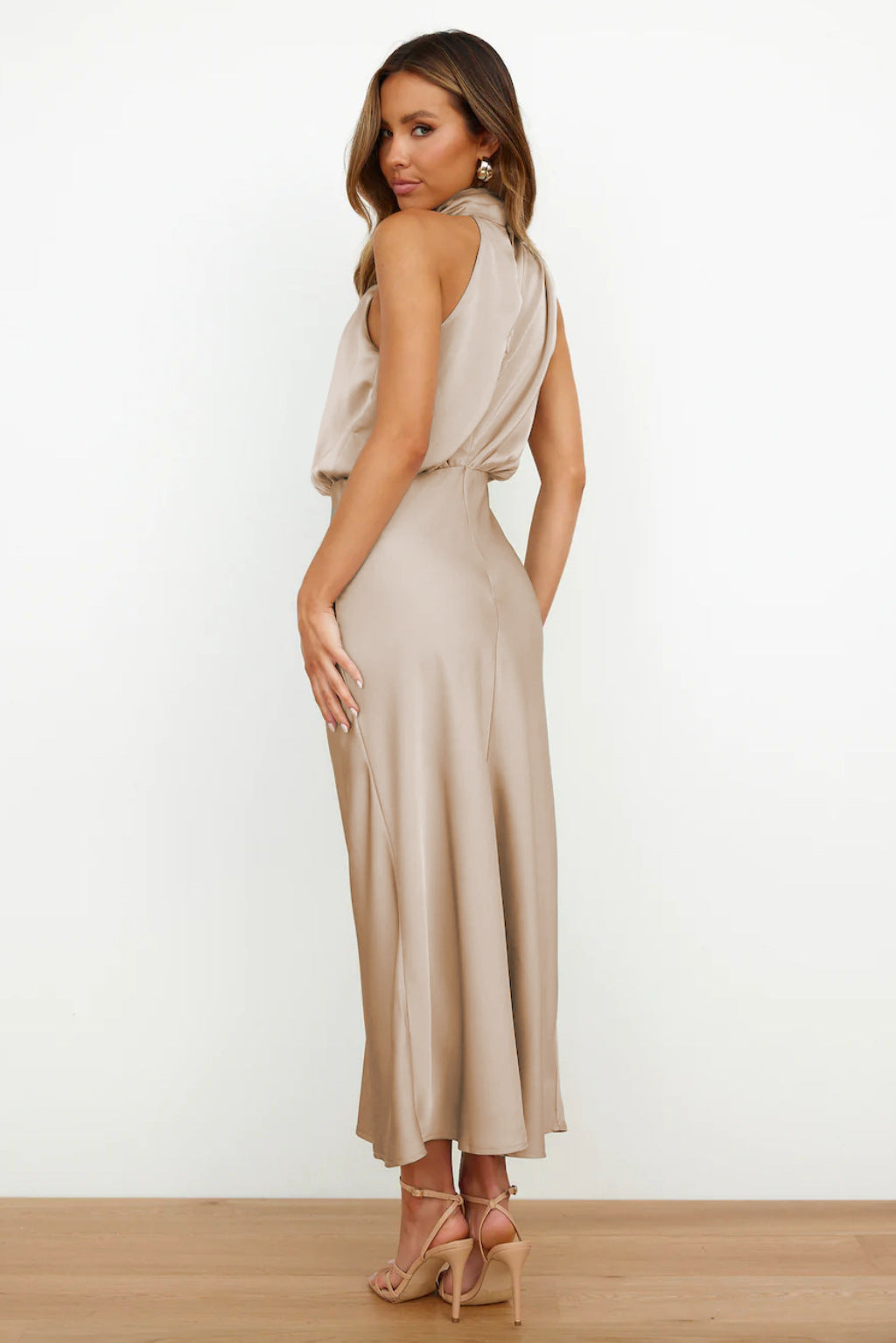 Sara™ | Satin Dress with Halter Neckline
